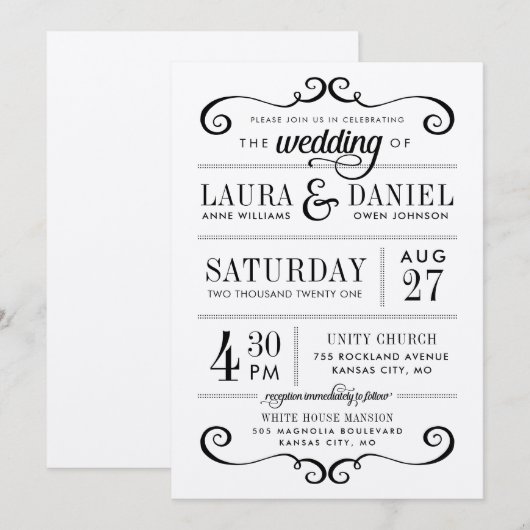 Moderne rustieke typografie bruiloft uitnodiging (Voorkant / Achterkant)