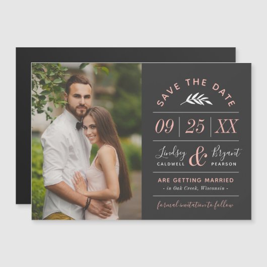 Moderne Rustieke Typografie Foto Save the Date (Voorkant / Achterkant)