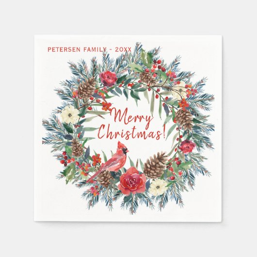 Moderne rustieke waterverf bloemenvrolijk kerstfee servet (Voorkant)
