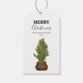 Moderne rustieke Waterverf kerstboom vakantie Cadeaulabel