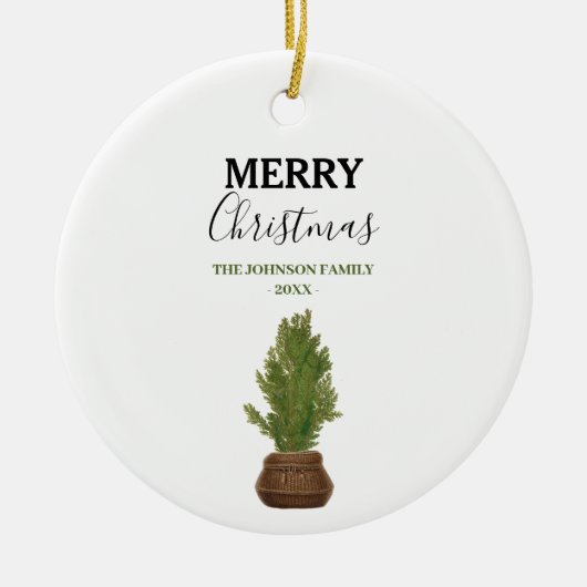 Moderne rustieke Waterverf kerstboom vakantie Keramisch Ornament (Voorkant)
