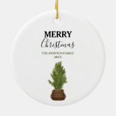 Moderne rustieke Waterverf kerstboom vakantie Keramisch Ornament (Achterkant)