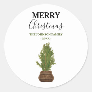 Moderne rustieke Waterverf kerstboom vakantie Ronde Sticker