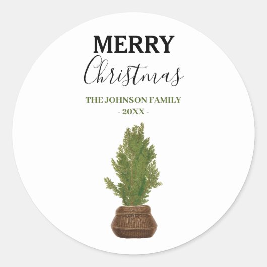 Moderne rustieke Waterverf kerstboom vakantie Ronde Sticker (Voorkant)