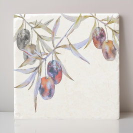 Moderne rustieke Waterverf Olijftak Stenen Onderzetter