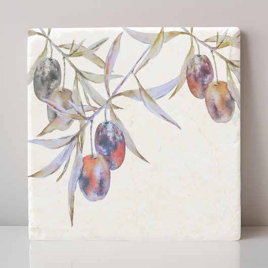 Moderne rustieke Waterverf Olijftak Stenen Onderzetter
