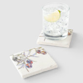 Moderne rustieke Waterverf Olijftak Stenen Onderzetter (Zijkant)