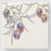 Moderne rustieke Waterverf Olijftak Stenen Onderzetter (Voorkant)