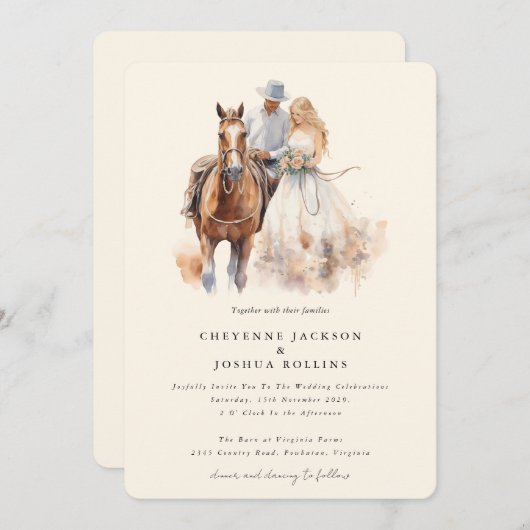 Moderne rustieke Westerne bruiloft uitnodiging (Voorkant / Achterkant)