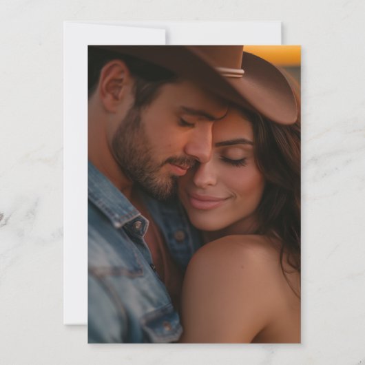 Moderne rustieke Westerne foto Save the Date (Achterkant)