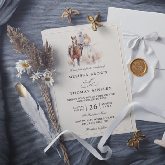 Moderne Rustieke Westerse Rustieke QR Code Trouwen Kaart