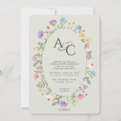 Moderne rustieke Wildbloem Monogram Sage Bruiloft Kaart (Voorkant)