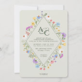 Moderne rustieke Wildbloem Monogram Sage Bruiloft Kaart (Voorkant)