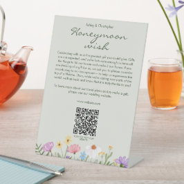 Moderne rustieke Wildbloem Zachte Salie Bruiloft Reclamebord Met Voetstuk