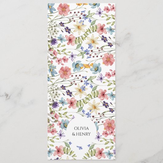 Moderne rustieke wilde bloemen bruiloft menu (Achterkant)