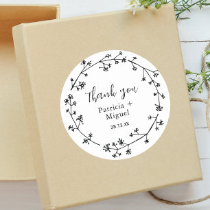 Moderne Rustieke Wilde Bloemen Folk Bruiloft Bedan Ronde Sticker