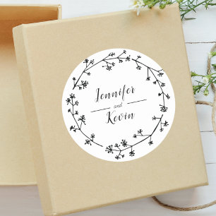 Moderne Rustieke Wilde Bloemen Folk Bruiloft Ronde Sticker