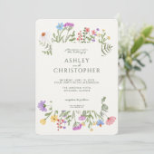 Moderne rustieke Wildflower Border Bruiloft Kaart (Staand voorkant)