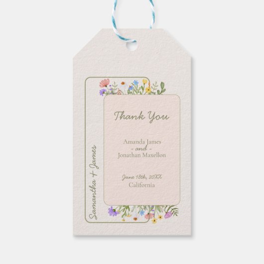 Moderne rustieke Wildflower bruiloft Cadeaulabel (Achterkant)