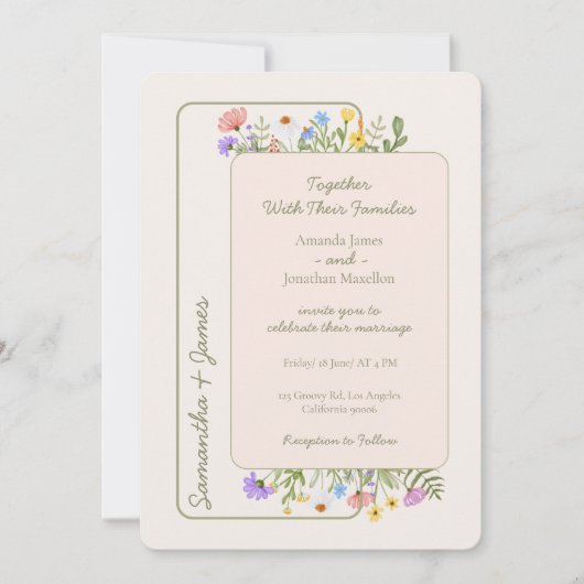 Moderne rustieke Wildflower bruiloft Kaart (Voorkant)