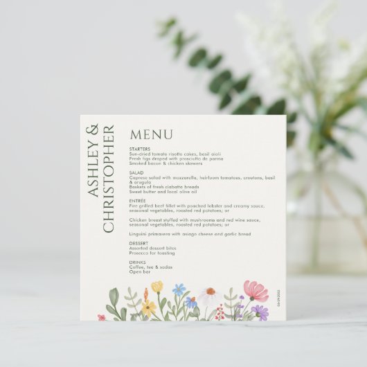Moderne rustieke Wildflower bruiloft Menu (Staand voorkant)
