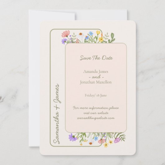 Moderne rustieke Wildflower bruiloft Save The Date Kaart (Voorkant)