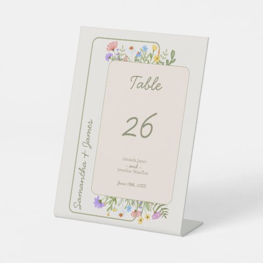 Moderne rustieke Wildflower Bruiloft Tafelnummer Reclamebord Met Voetstuk (Voorkant)