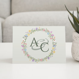 Moderne rustieke Wildflower Monogram Bruiloft Bedankkaart