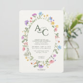 Moderne rustieke Wildflower Monogram Bruiloft Kaart (Staand voorkant)