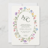 Moderne rustieke Wildflower Monogram Bruiloft Kaart (Voorkant)