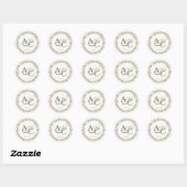 Moderne rustieke Wildflower Monogram Bruiloft Ronde Sticker (Vel)