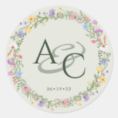 Moderne rustieke Wildflower Monogram Bruiloft Ronde Sticker (Voorkant)