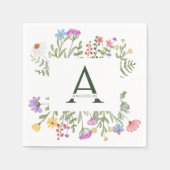 Moderne rustieke Wildflower Monogram Bruiloft Servet (Voorkant)