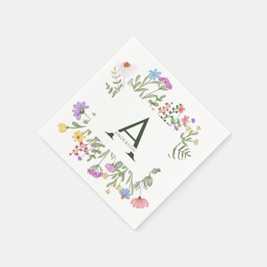 Moderne rustieke Wildflower Monogram Bruiloft Servet (Hoek)