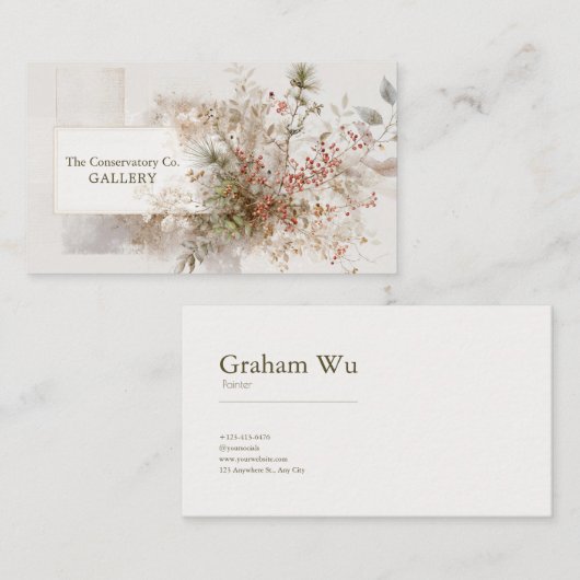 Moderne Rustieke Winter Berry Botanical Visitekaartje (Voorkant / Achterkant)