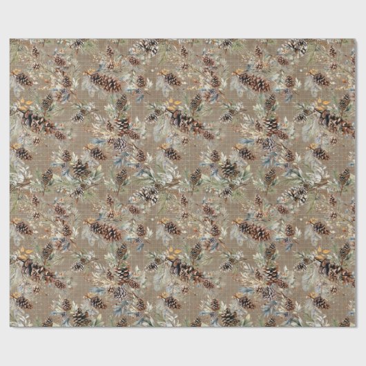 Moderne Rustieke Winter Pine Cone Boho Kerstmis Cadeaupapier (Vlak)