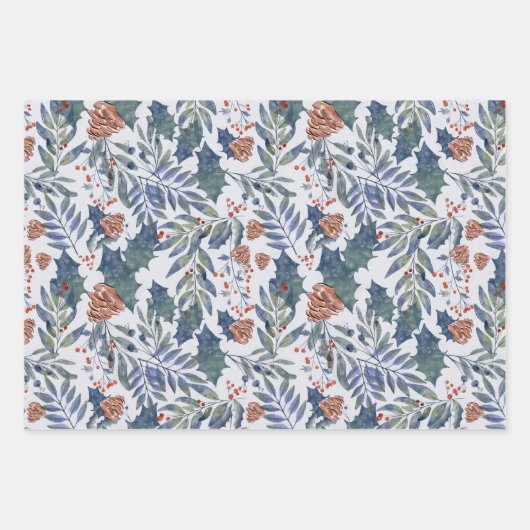 Moderne rustieke winterbos botanische pijnbomen inpakpapier vel (Voorkant 3)