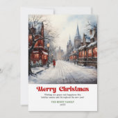 Moderne rustieke winterscène speelse kerstkaarten feestdagenkaart (Voorkant)