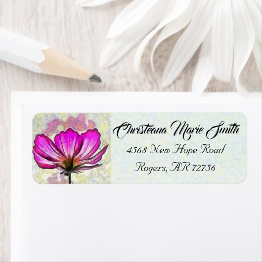 Moderne Rustieke Witte en Roze Wildflower Floral Etiket (Insitu)