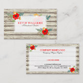 Moderne rustieke witte verf hout & bloemen accent visitekaartje (Voorkant / Achterkant)