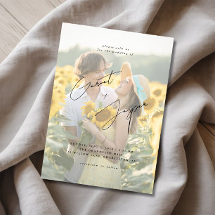 Moderne Rustieke Zonnebloem Fun Overlay Foto Huwel Kaart