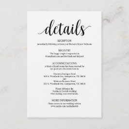 Moderne rustieke zwarte bruiloft details behuizing informatiekaartje