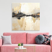Moderne Rustieke Zwarte Champagne Goud Beige Abstr Canvas Afdruk (Insitu (Woonkamer))