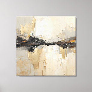 Moderne Rustieke Zwarte Champagne Goud Beige Abstr Canvas Afdruk