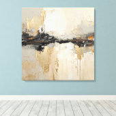 Moderne Rustieke Zwarte Champagne Goud Beige Abstr Canvas Afdruk (Insitu (Houten vloer))