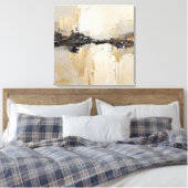 Moderne Rustieke Zwarte Champagne Goud Beige Abstr Canvas Afdruk (Insitu (Slaapkamer))