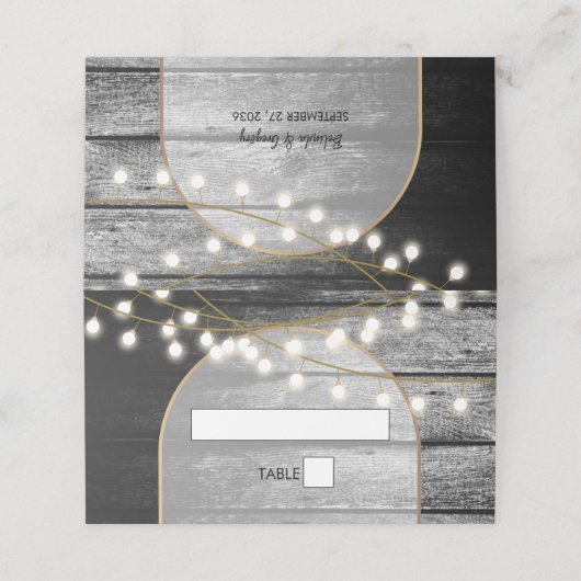 Moderne Rustieke Zwarte Houten Gouden Lichten Boog Plaatskaartje (Buitenkant ongevouwen)
