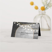 Moderne Rustieke Zwarte Houten Gouden Lichten Boog Plaatskaartje (Achterkant)