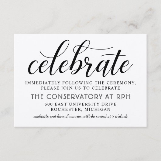 Moderne Rustieke Zwarte Script Trouwreceptie Informatiekaartje (Voorkant)