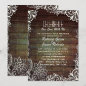 moderne , rustige , barnwood lace - bruiloft kaart (Voorkant / Achterkant)